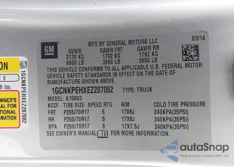 2014 Chevrolet Silverado 1500 Work Truck 1Wt z USA, uszkodzony, nr VIN 1GCNKPEHXEZ287082